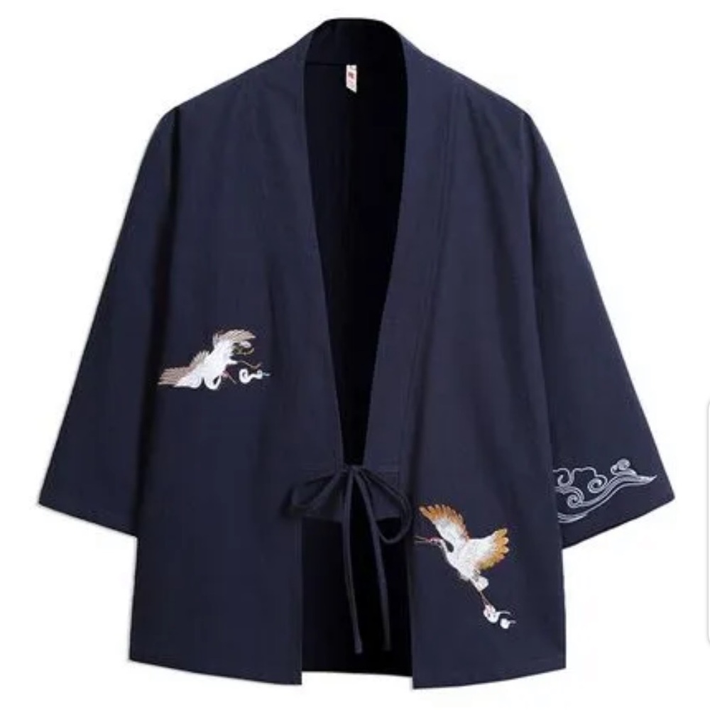 Lefitt‎ NEW Bird Embroidery Tie-Front Kimono Jacket